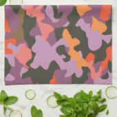 ブライト鮮やかオレンジイエローグリーンカラフル迷彩柄 キッチンタオル (折り畳み)