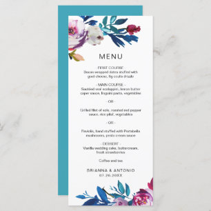 ブライト鮮やかティール（緑がかった色）ピンクモダンフローラ結婚ズ メニュー