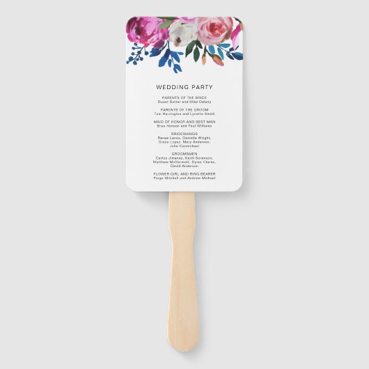 ブライト鮮やかピンクフローラモダン結婚式 プログラム ハンドファン (裏面)