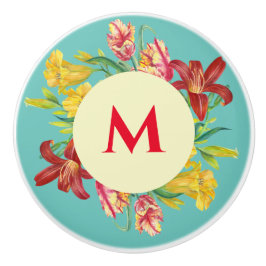 ブライト鮮やか春の花リースイラストレーション セラミックノブ