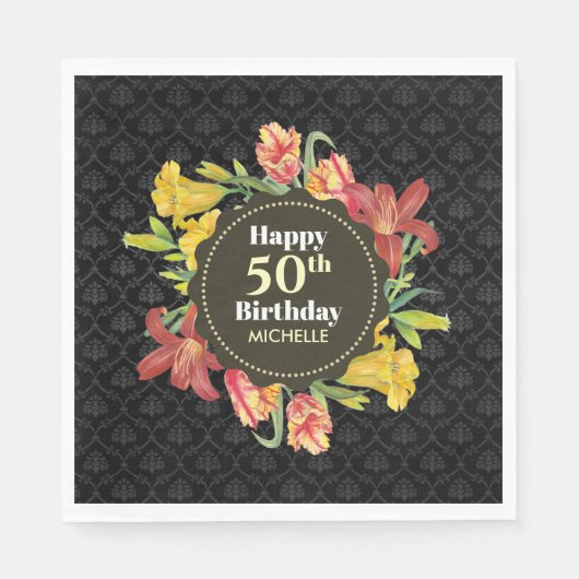 ブライト鮮やか春の花リース誕生日 スタンダードランチョンナプキン (正面)