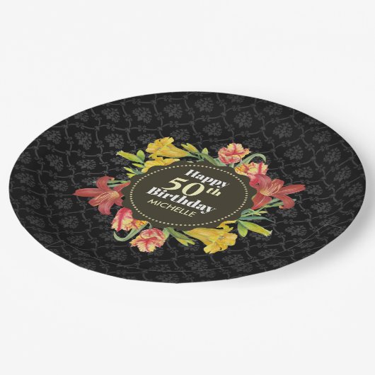 ブライト鮮やか春の花リース誕生日 ペーパープレート (アングル)