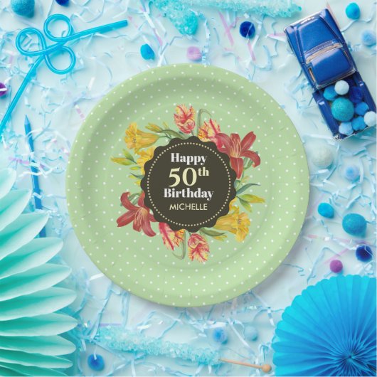 ブライト鮮やか春の花リース誕生日 ペーパープレート (パーティー)