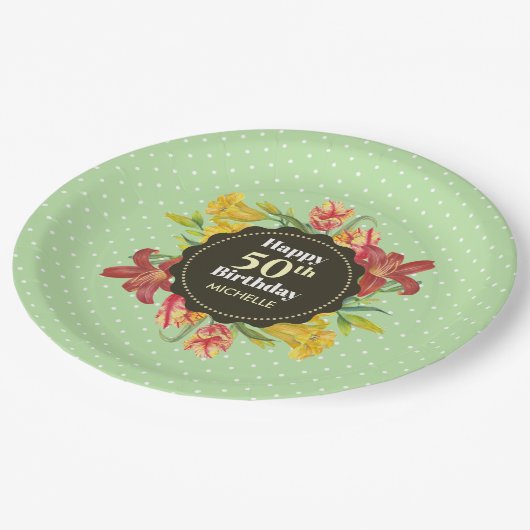 ブライト鮮やか春の花リース誕生日 ペーパープレート (アングル)