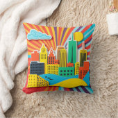 ブライト1960年代のスタイルCityscape Collage クッション (ブランケット)