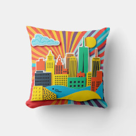 ブライト1960年代のスタイルCityscape Collage クッション