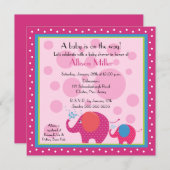 ブライト&おもしろいエレファントベビーシャワー 招待状 (正面/裏面)