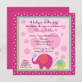 ブライト&おもしろいエレファントベビーシャワー 招待状 (正面/裏面)