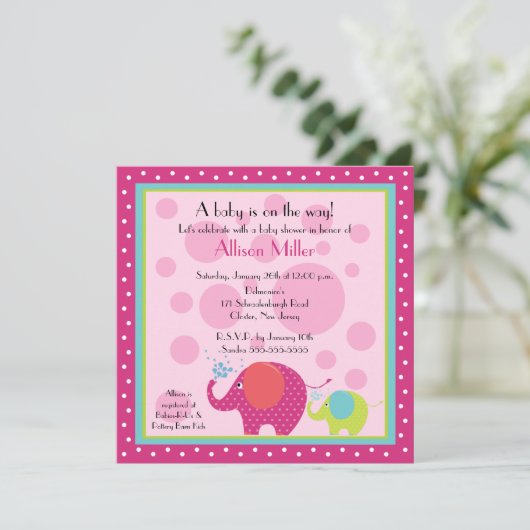 ブライト&おもしろいエレファントベビーシャワー 招待状 (スタンド正面)
