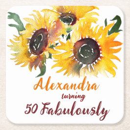 ブライト&はっきりしたひまわり水の色素晴らしい50 スクエアペーパーコースター