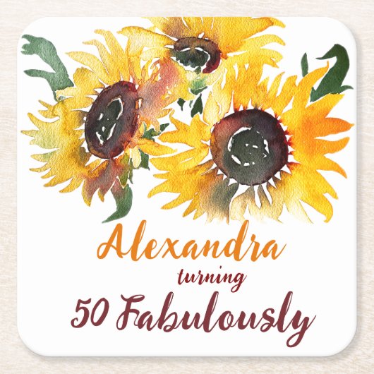 ブライト&はっきりしたひまわり水の色素晴らしい50 スクエアペーパーコースター (正面)