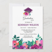 ブライト&はっきりした花模様カラフル卒業 招待状 (正面)