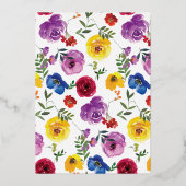 ブライト&はっきりした花模様シーサプライズ誕生日金ゴールド 箔招待状 (裏面)