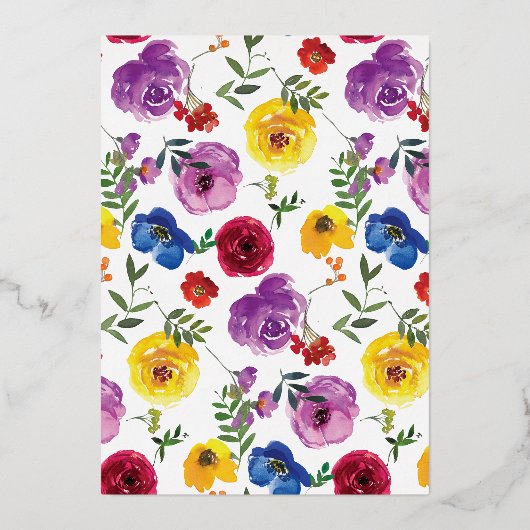 ブライト&はっきりした花模様シーサプライズ誕生日金ゴールド 箔招待状 (裏面)