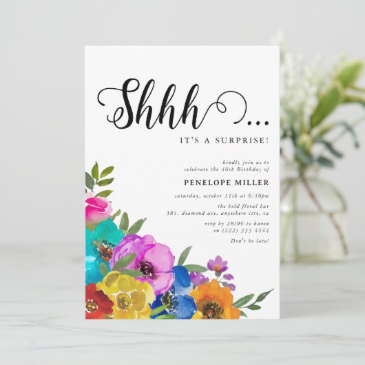 ブライト&はっきりした花模様シーサプライズ誕生日 招待状 (スタンド正面)