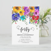 ブライト&はっきりした花模様40歳の誕生日 招待状 (スタンド正面)