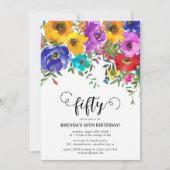 ブライト&はっきりした花模様50誕生日 招待状 (正面)