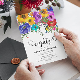 ブライト&はっきりした花模様80誕生日 招待状