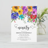 ブライト&はっきりした花模様90誕生日 招待状 (スタンド正面)