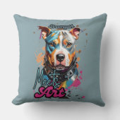 ブライト(ばちゃばちゃ)跳ねるピットブルイラストレーション クッション (正面)