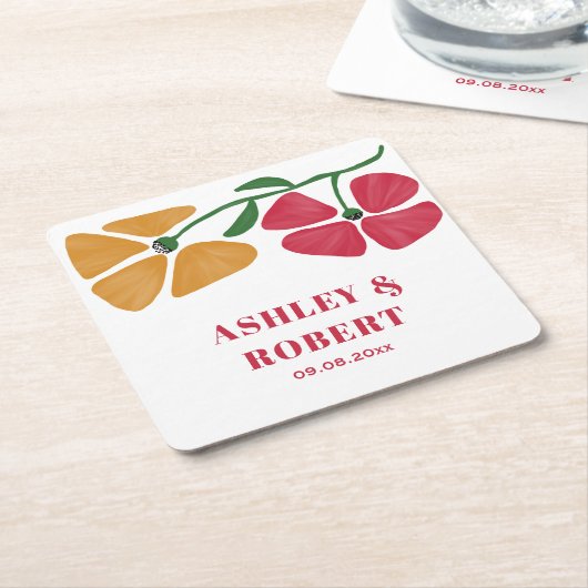 ブライト&カラフル新しいフローラウェディングレセプション スクエアペーパーコースター (アングル)