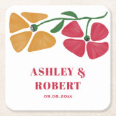 ブライト&カラフル新しいフローラウェディングレセプション スクエアペーパーコースター (正面)