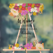 ブライト&ガーデンカラフルフローラ結婚ズ・ウェルカム アクリルサイン (ニュートラル)