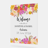 ブライト&ガーデンカラフルフローラ結婚ズ・ウェルカム アクリルサイン (傾斜)