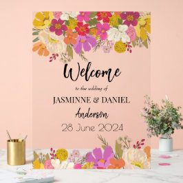 ブライト&ガーデンカラフルフローラ結婚ズ・ウェルカム アクリルサイン