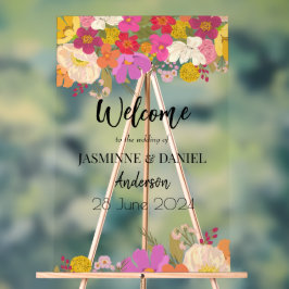 ブライト&ガーデンカラフルフローラ結婚ズ・ウェルカム アクリルサイン
