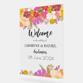 ブライト&ガーデンカラフルフローラ結婚ズ・ウェルカム アクリルサイン (傾斜)