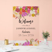 ブライト&ガーデンカラフルフローラ結婚ズ・ウェルカム アクリルサイン (ウェディング)