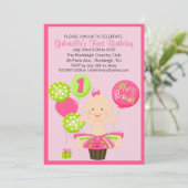 ブライト·スマッシュケーキ·ガールズ·ファースト·誕生日招待状 招待状 (スタンド正面)