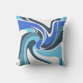 ブライト&ブルー王室のティール（緑がかった色）ホワイトスワーリングアートモチーフ クッション