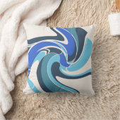 ブライト&ブルー王室のティール(緑がかった色)ホワイト抽象芸術アートフラワー クッション (ブランケット)