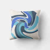 ブライト&ブルー王室のティール(緑がかった色)ホワイト抽象芸術アートフラワー クッション (裏面)