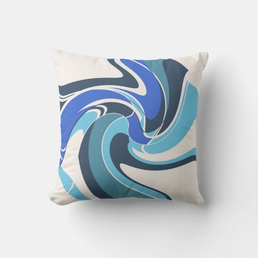 ブライト&ブルー王室のティール(緑がかった色)ホワイト抽象芸術アートフラワー クッション (正面)