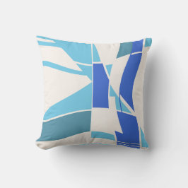 ブライト&ブルー王室のティール（緑がかった色）ホワイト旋回抽象芸術 クッション