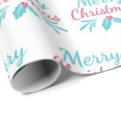 ブライト&メリークリスマス文字ホワイトシームレス ラッピングペーパー (ロールコーナー)