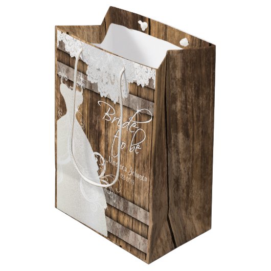 ブライドへ – ウッドバ素朴レルアンドレースデザイン ミディアムペーパーバッグ (正面アングル)