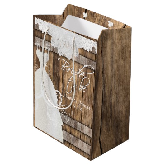 ブライドへ – ウッドバ素朴レルアンドレースデザイン ミディアムペーパーバッグ (裏面アングル)