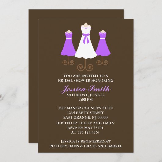 ブライドアンドブライダルパーティゴーンズウェディングシャワー 招待状 (正面/裏面)