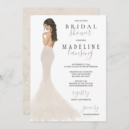 ブライドインシャンパンレースガウンブライダルシャワーインビタット 招待状 (正面/裏面)