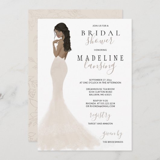 ブライドインシャンパンレースガウンブライダルシャワーインビタ 招待状 (正面/裏面)