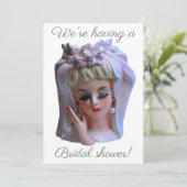 ブライドインピンクヘッド花瓶マニキュアブライダルシャワー 招待状 (スタンド正面)