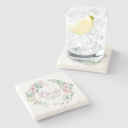 ブライドタイポグラフィカラフルスペルバウンドフローラリース ストーンコースター (横)