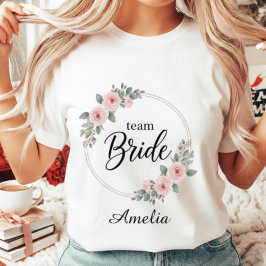 ブライドチーム カスタム エレガント ピンク フラワー ゴールド 結婚式 トライブレンドTシャツ