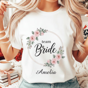 ブライドチーム カスタム エレガント ピンク フラワー ゴールド 結婚式 トライブレンドTシャツ