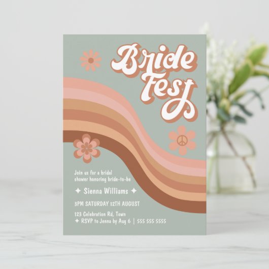 ブライドフェストグルーヴィレトロデイジーブライダルシャワーセージ 招待状 (スタンド正面)