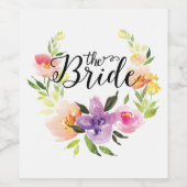 ブライドブラックタイポグラフィカラフルフローラリース ワインラベル (シングルラベル)